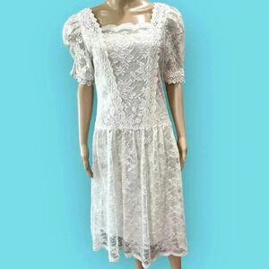 Cadaz vintage 80’e petite dress powder pink lace Cottagecore prairie dress-8P